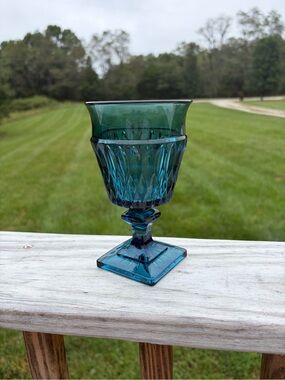Vintage Indiana Glass Colony Park Lane Blue Teal Wine Water Glass Goblet